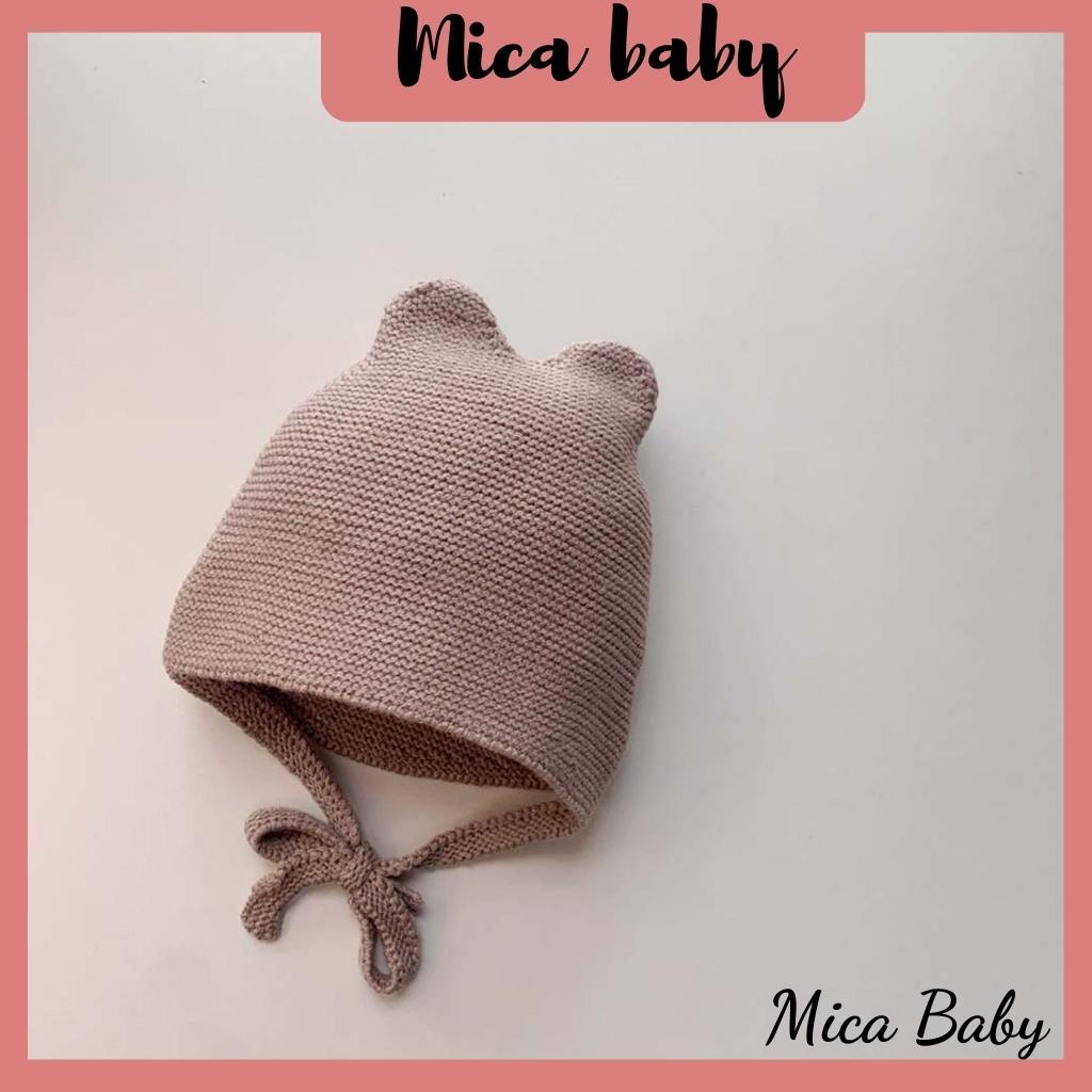 Mũ nón len màu trơn dây buộc dễ thương cho bé  Mica baby ML60