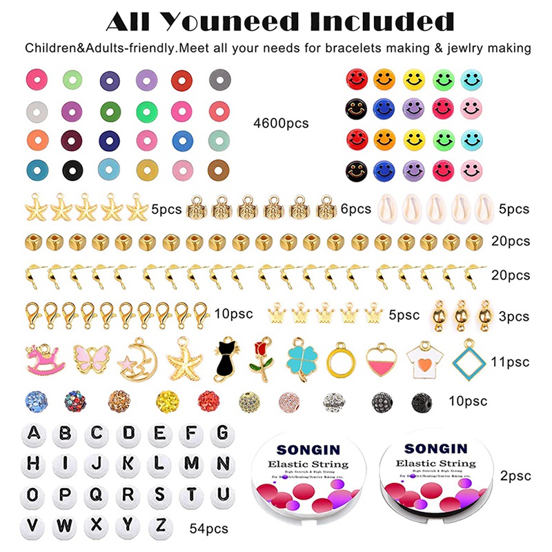 Bộ 4600 Hạt Đất Sét Polymer Tròn Dẹt Dùng Làm Trang Sức Charms