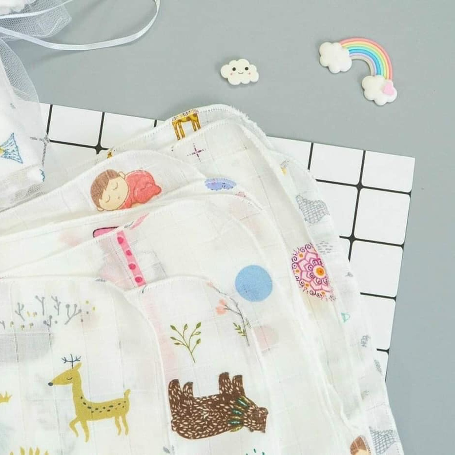 Túi 10 khăn sữa Aden họa tiết dễ thương cho bé