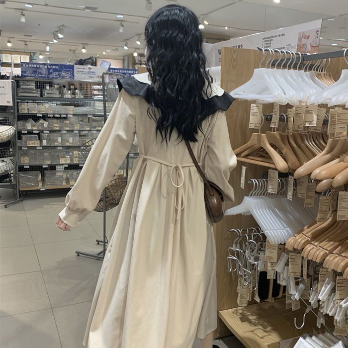 Đầm Nữ Dài Tay Cổ Thắt Dây Hai Lớp Ôm Eo Phong Cách Hàn Quốc Mới