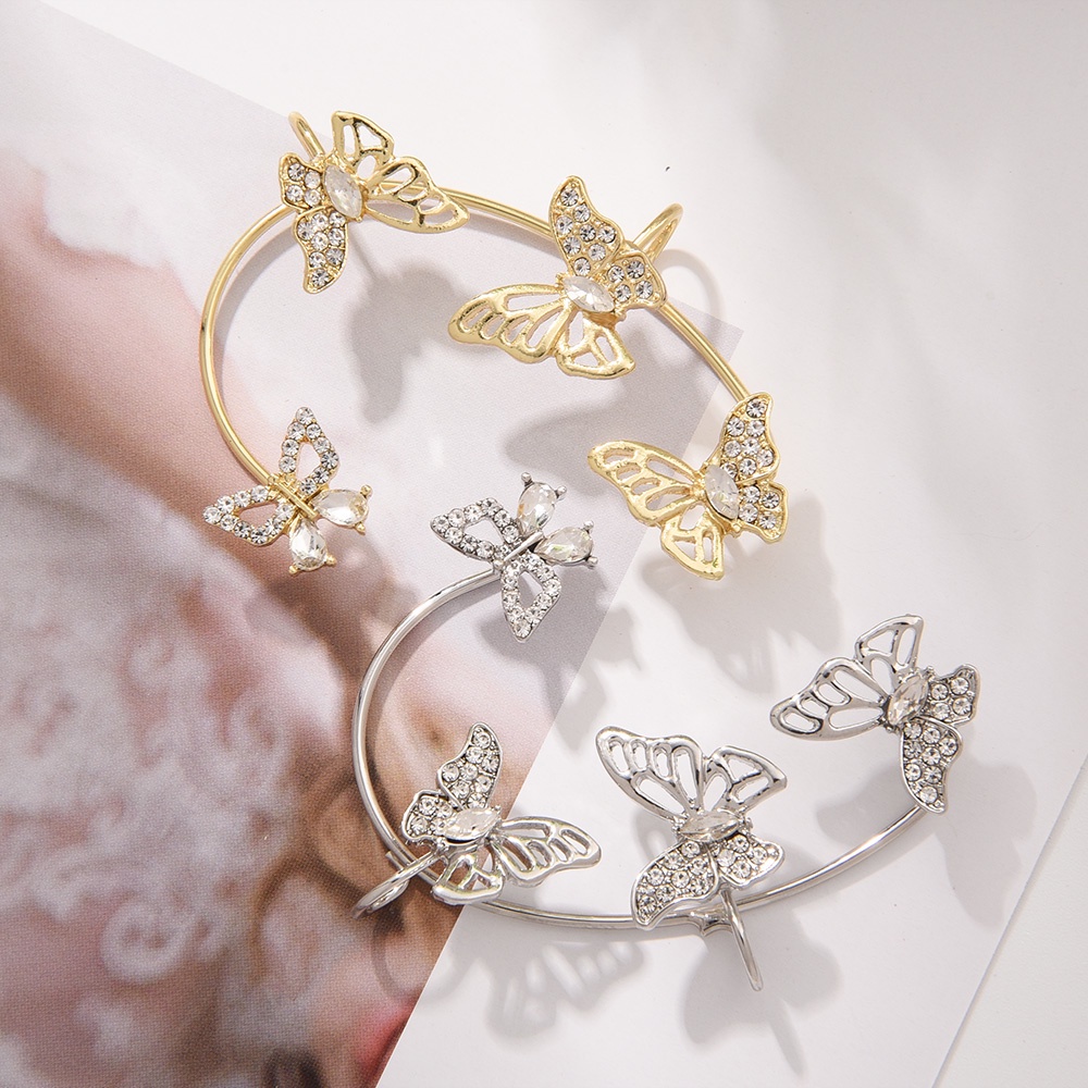 [Mới] Khuyên Kẹp Vành Tai Mạ Bạc Hình Bướm Rỗng Đính Đá Zircon Không Cần Xỏ Lỗ Dành Cho Nữ / Phụ Nữ