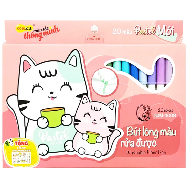 Hộp 20 Bút Lông Màu Pastel Rửa Được Washable Fiber Pen - Colokit SWM-C008