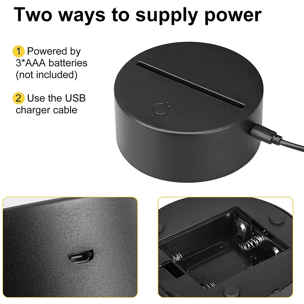 Bộ Đế Đèn Ngủ Led 3D nháy sáng 16 màu đầy đủ đế điều khiển Remote dây cáp D5 Màu Đen | BigBuy360 - bigbuy360.vn