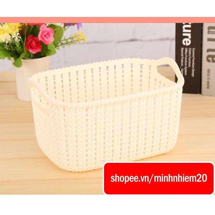 Rổ nhựa giả mây có quai cầm nhiều size phong cách Hàn quốc