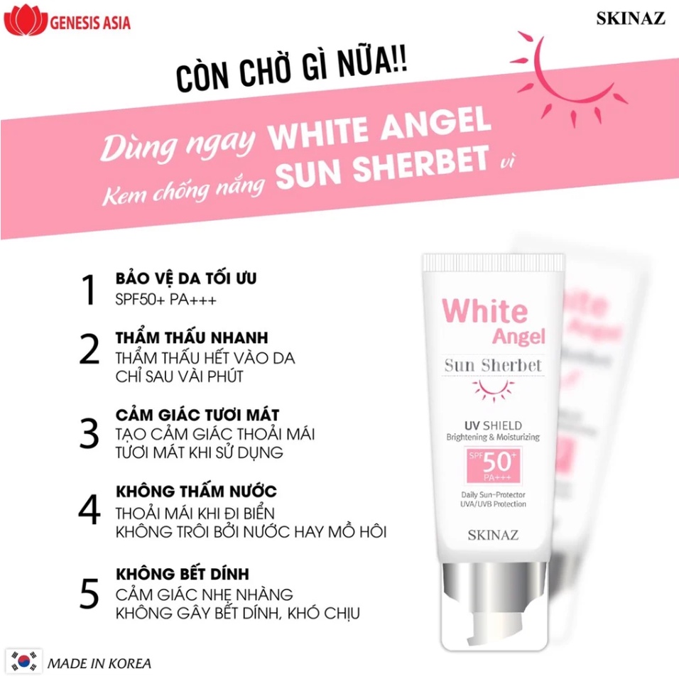Kem chống nắng White Angel Sun Sherbet SKINAZ 70ml Hàn Quốc