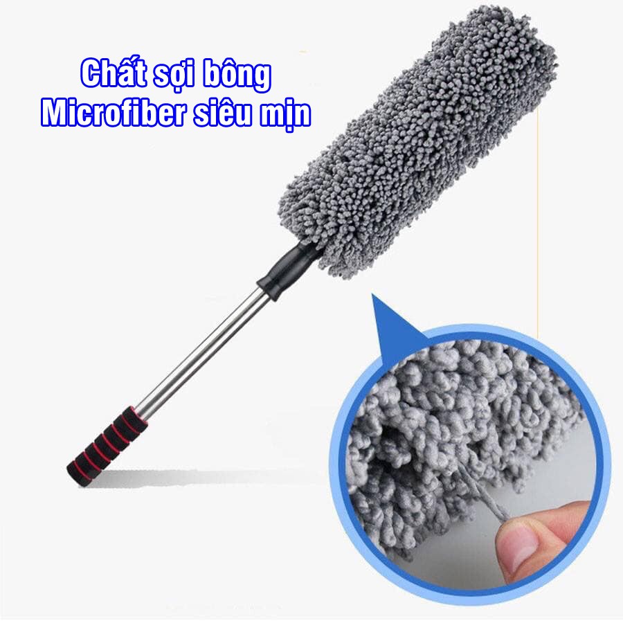 Chổi lau xe ô tô sợi siêu mịn, chổi quét bụi bàn ghế, văn phòng gia đình, chất liệu microfiber màu xám -TC AUTO