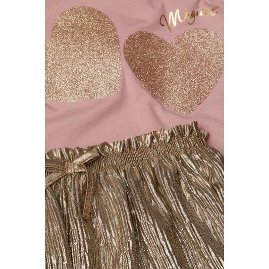 Set Váy Bé Gái Tim Nhũ Hồng HaM