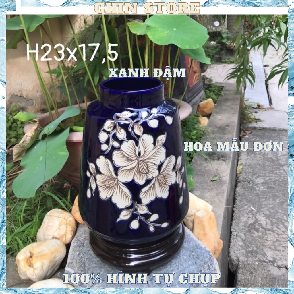 Bình hoa decor, lọ hoa decor gốm sứ BÁT TRÀNG họa tiết hoa vẽ bằng tay cổ ngắn nhiều mẫu 23*17 cm