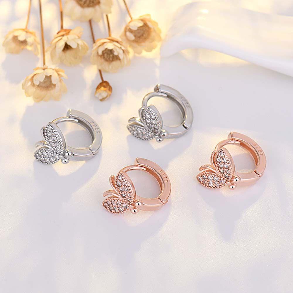 Vanes1 Bông Tai Tròn Hình Bướm Hoa Hồng Hàng Ngày|Khuyên Tai Hình Bướm Màu Sắc Thanh Lịch Thời Trang|Khuyên Tai Kim Loại Màu Sắc Phong Cách Hàn Quốc Cho Nữ