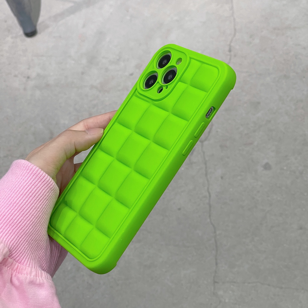 Ốp Điện Thoại TPU Mềm Màu Xanh Lá Dạ Quang Hình Vuông 3D Cho iphone 14 14pro 14 promax 14 plus 13 pro max 12 pro max 11 pro max xs max xr x