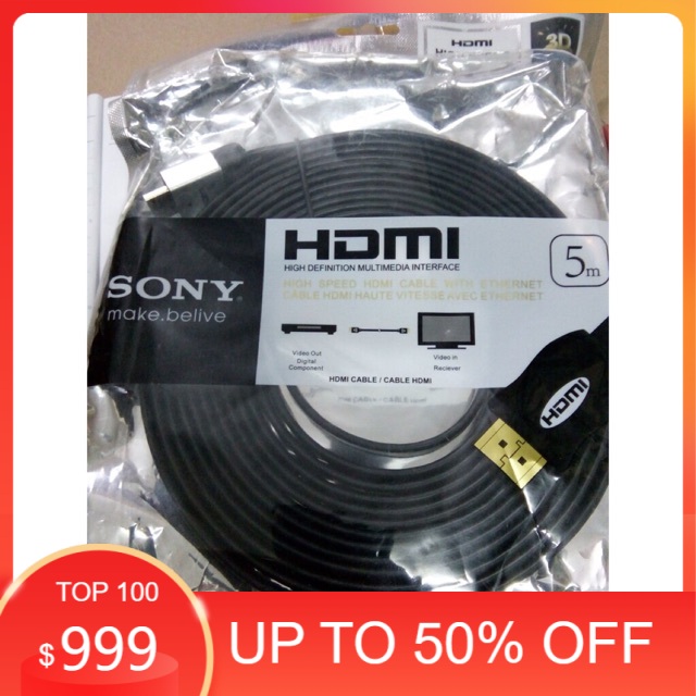 Dây Cáp HDMI Sony 5m dẹt đen-Dây cáp kết nối cổng HDMI 2 đầu tốt chống nhiễu xịn chất lượng cao giá rẻ