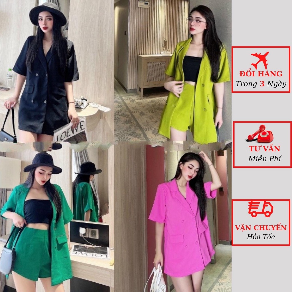Set áo vest blazer nữ ngắn tay cúc bọc kèm quần short cá tính set vest 2 món ulzzang Hàn Quốc