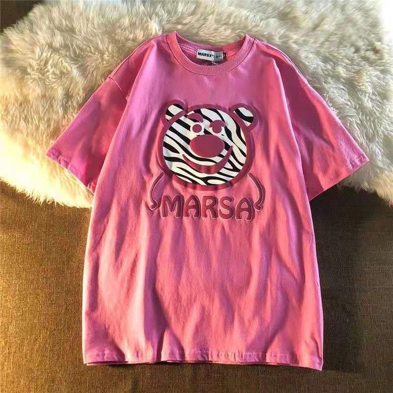 Áo Thun Ngắn Tay Dáng Rộng In Hình Gấu Dâu Tây Phong Cách Hàn Quốc Mới