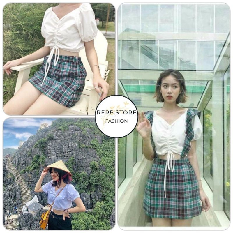 Áo Croptop Nữ Rút Dây - Rere.Store [FREESHIP] - Áo croptop nữ tay bồng rút dây F1-2