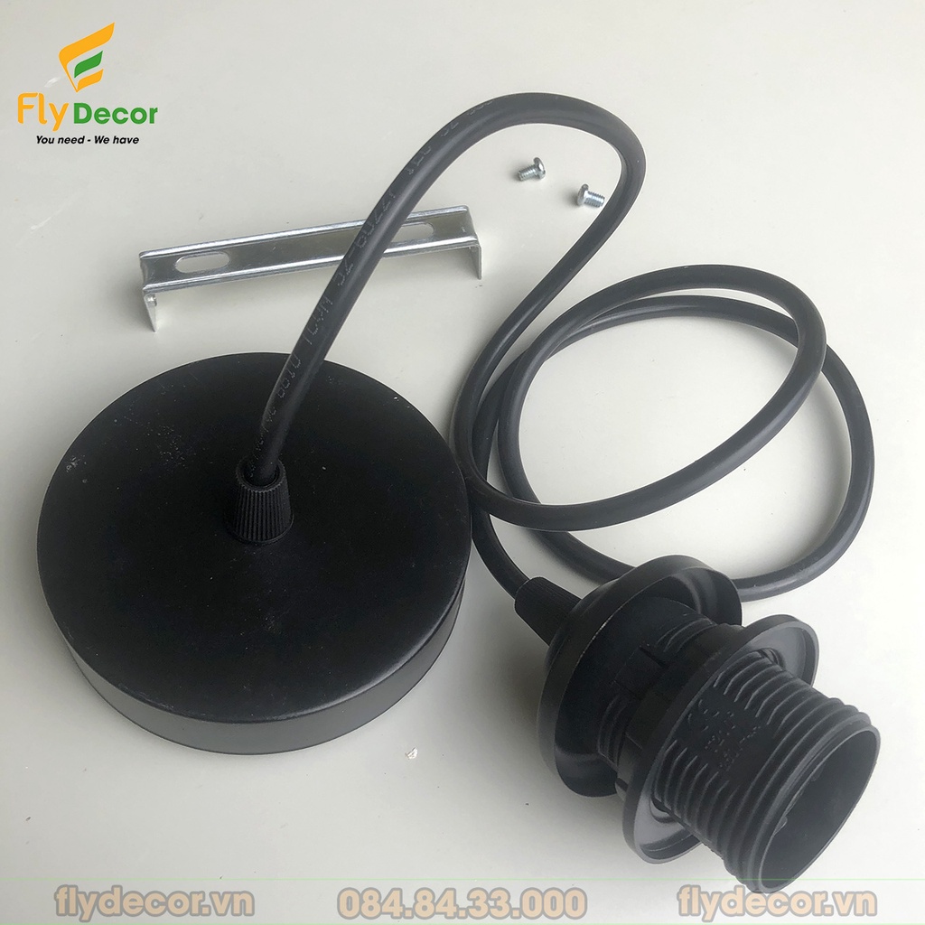 Dây đui đèn thả kèm đế ốp trần trang trí E27, đui xoáy, đèn liền dây dài 90cm