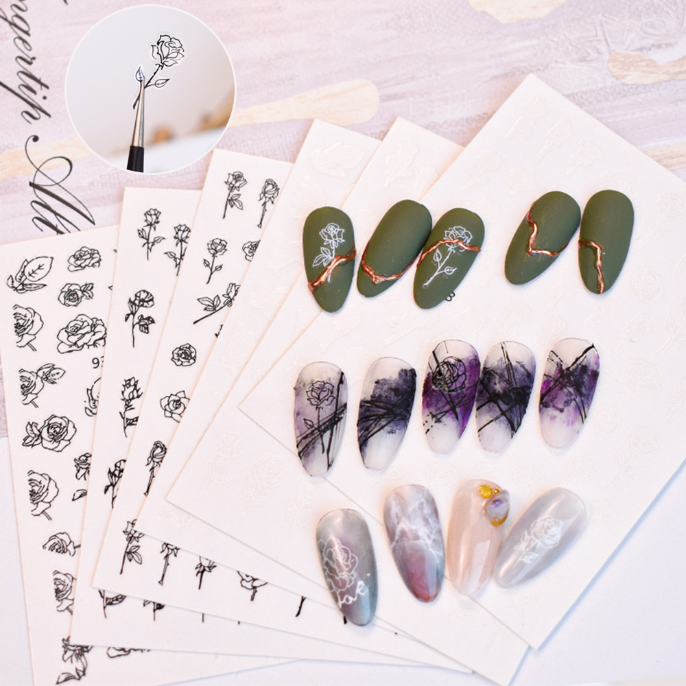 [Hàng mới về] Miếng Dán Trang Trí Móng Tay 3D Hình Hoa Hồng Nghệ Thuật