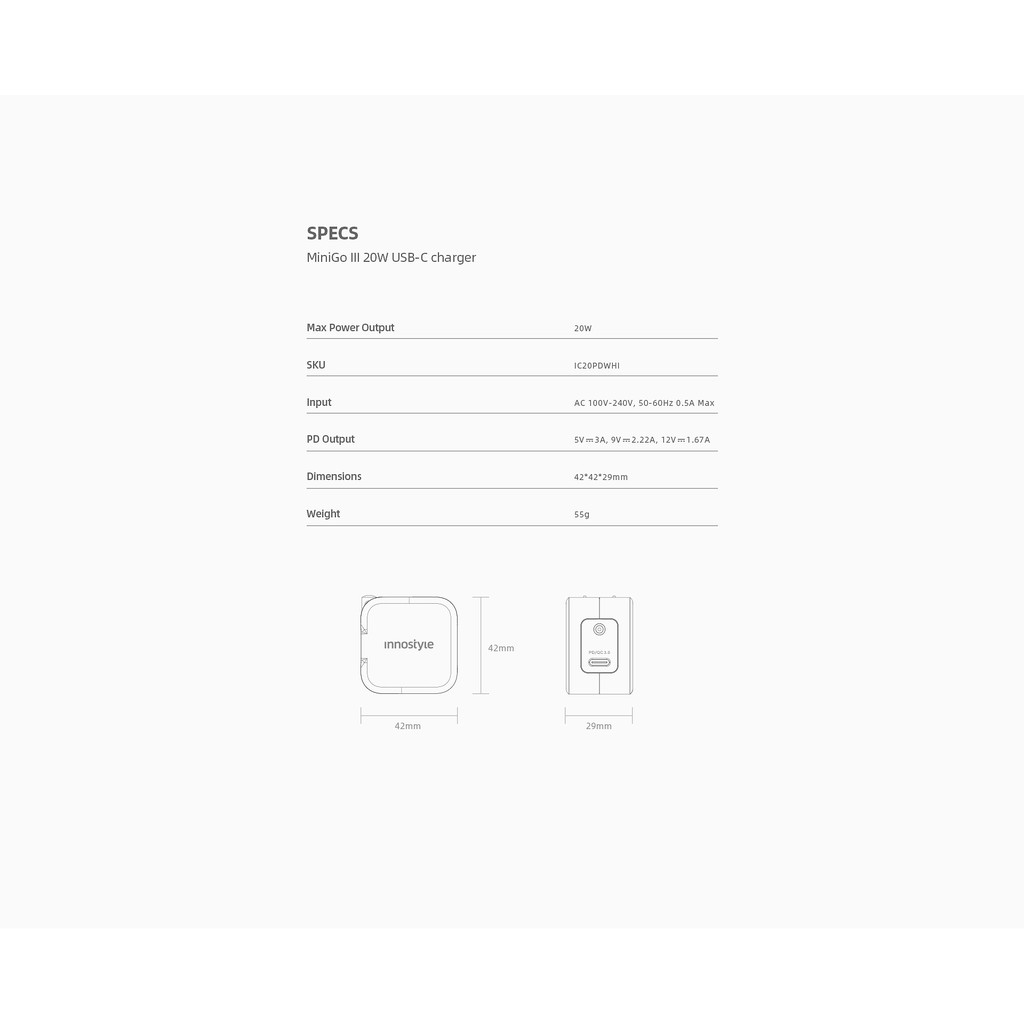 Củ Sạc Nhanh INNOSTYLE USB-C 20W Thiết Kế Nhỏ Gọn Hiện Đại Có Đèn Led Báo Vị Trí Sạc Trong Đêm Tương Thích Với nhiều Thi