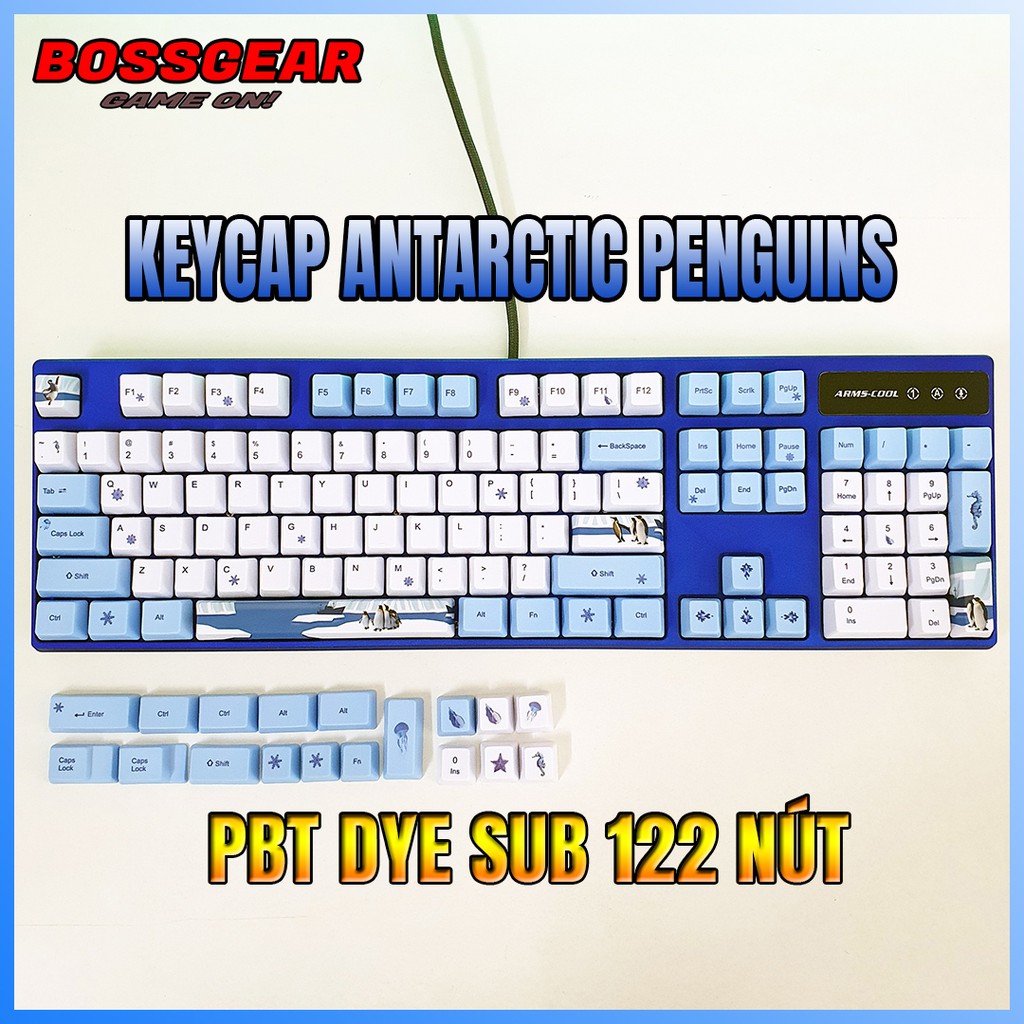 Bộ Keycaps Antarctic Penguins PBT 122 phím OEM profile chim cánh cụt nam cực ( Lắp được cho layout 65,66,68,... )