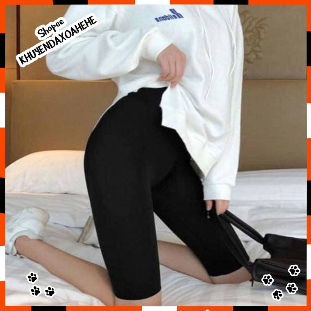 Q013 Quần legging dài lửng đùi ngố đẹp lỡ ngắn Quần tập yoga nữ đen Thái mặc nhà lưng thun ôm bó sát rainbow co giãn tốt