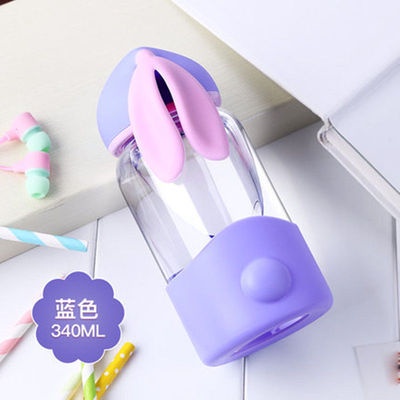 BLM Bình Nước Thuỷ Tinh Vỏ Bọc Silicon Nắp Thỏ Con Dễ Thương 350ML Hồng / Xanh Dương