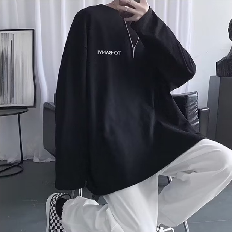 Áo Thun Tay Dài Cổ Tròn Dáng Rộng In Chữ Cỡ Lớn M-5XL Phong Cách Hip Hop Đường Phố Hàn Quốc Thời Trang Cho Nam