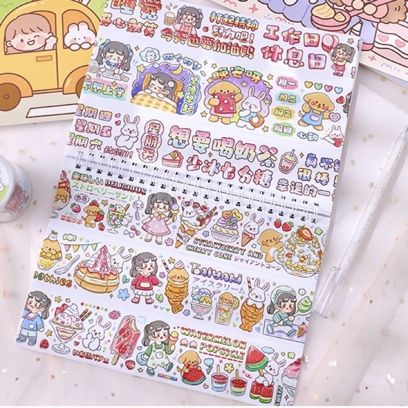 Sổ Chiết Washi Sticker Lò Xo 30 Tờ Hình Cô Gái Xinh Xắn