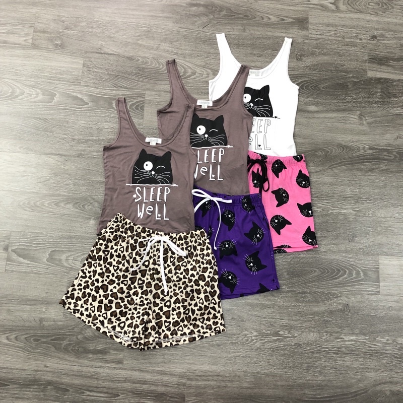 BEUCLOSET -Set mặc nhà F21 họa tiết mèo đáng yêu