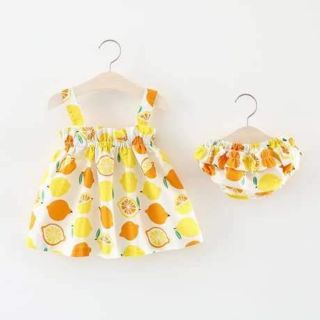 Set váy 2 dây họa tiết trái cây kèm chip xinh