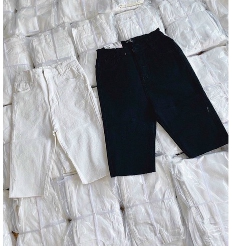 Quần Jean Nữ AIORI Ngó Lửng Cạp Cao Trơn Màu Đen Vải Co Giãn Tốt Jeans Cotton Mềm Mịn, Thời Trang Hàn Quốc