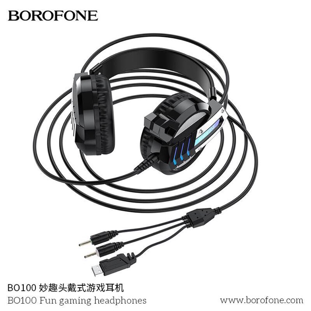 Tai Nghe Chụp Tai Gaming Borofone BO100 -Có Mic + Chân Cắm USB / Headphone / 3.5mm Sử Dụng Cho cả PC Và Điện Thoại