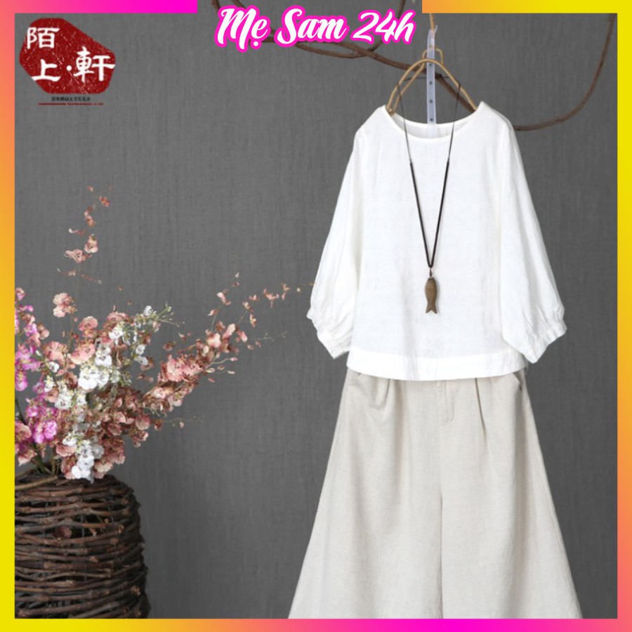Áo kiểu nữ Hàn Quốc Mẹ Sam 24h chất liệu đũi mềm mát, thấm mồ hôi, form vừa xinh AKH.46
