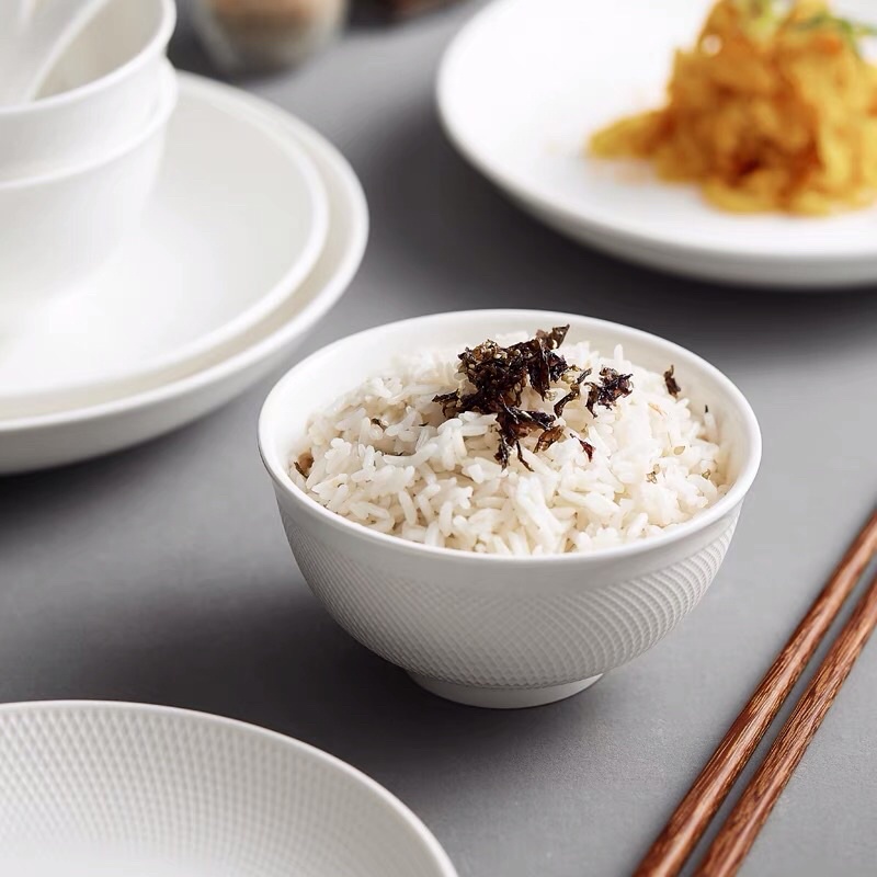 Set bát sứ trắng vân nổi Châu Âu phong cách phương tây sang trọng