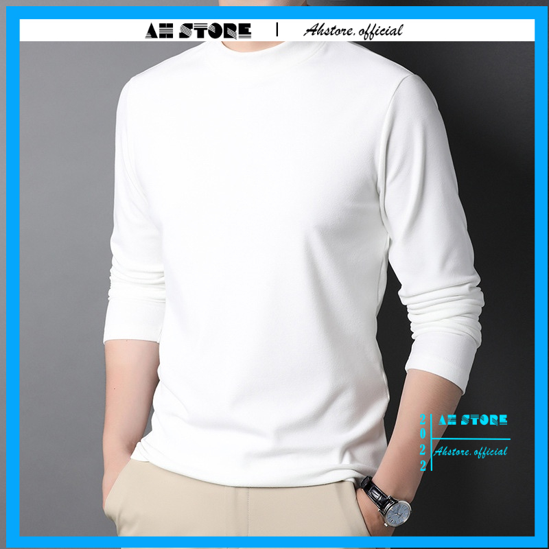 Áo thun giữ nhiệt nam dài tay cổ cao 5 phân, áo giữ nhiệt nam giữ ấm lót chất nỉ dày dặn - AHSTORE