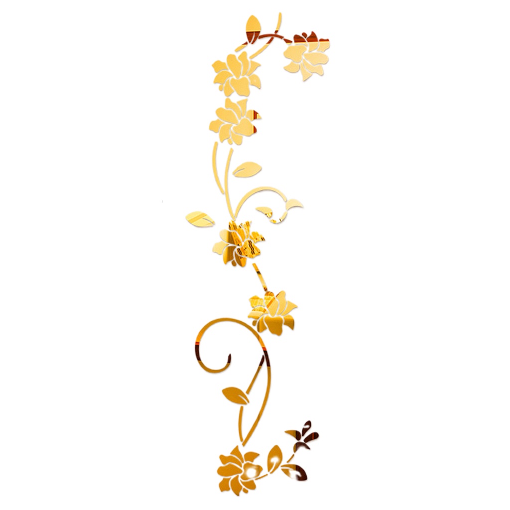Miếng Dán Tường Hình Hoa 3D DIY Hiệu Ứng Gương Màu Vàng Bạc Bạc Trang Trí Tủ Quần Áo Bằng Acrylic 100×30cm