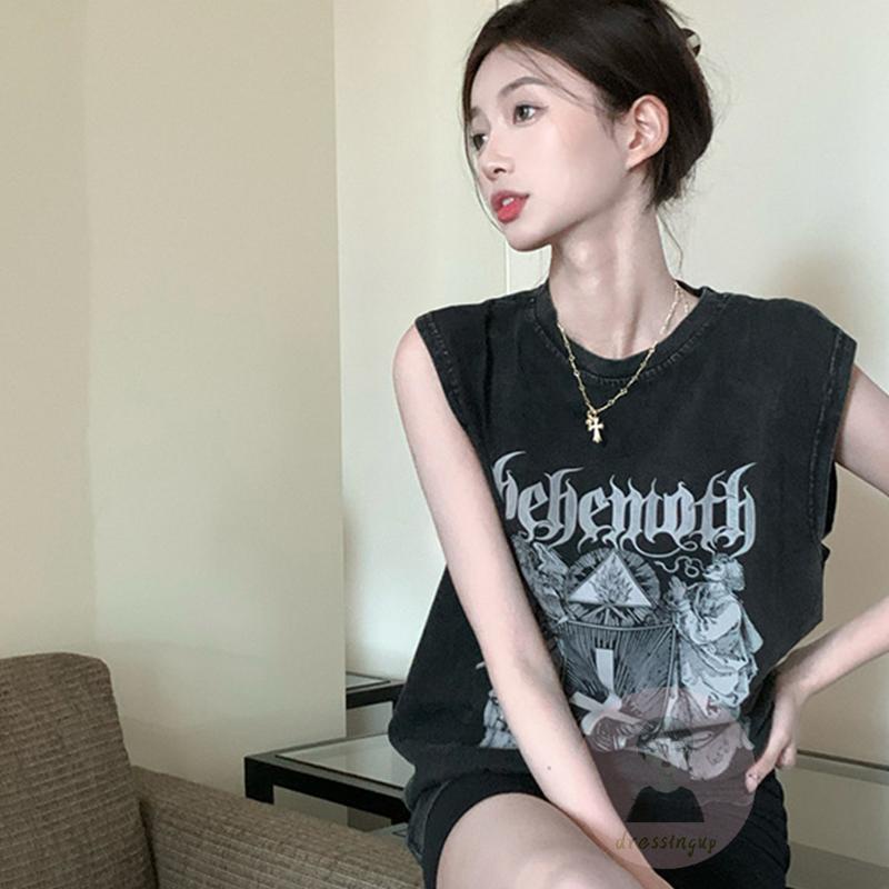 Áo Tank Top Không Tay Cổ Tròn In Chữ Thời Trang Mùa Hè Dành Cho Nữ