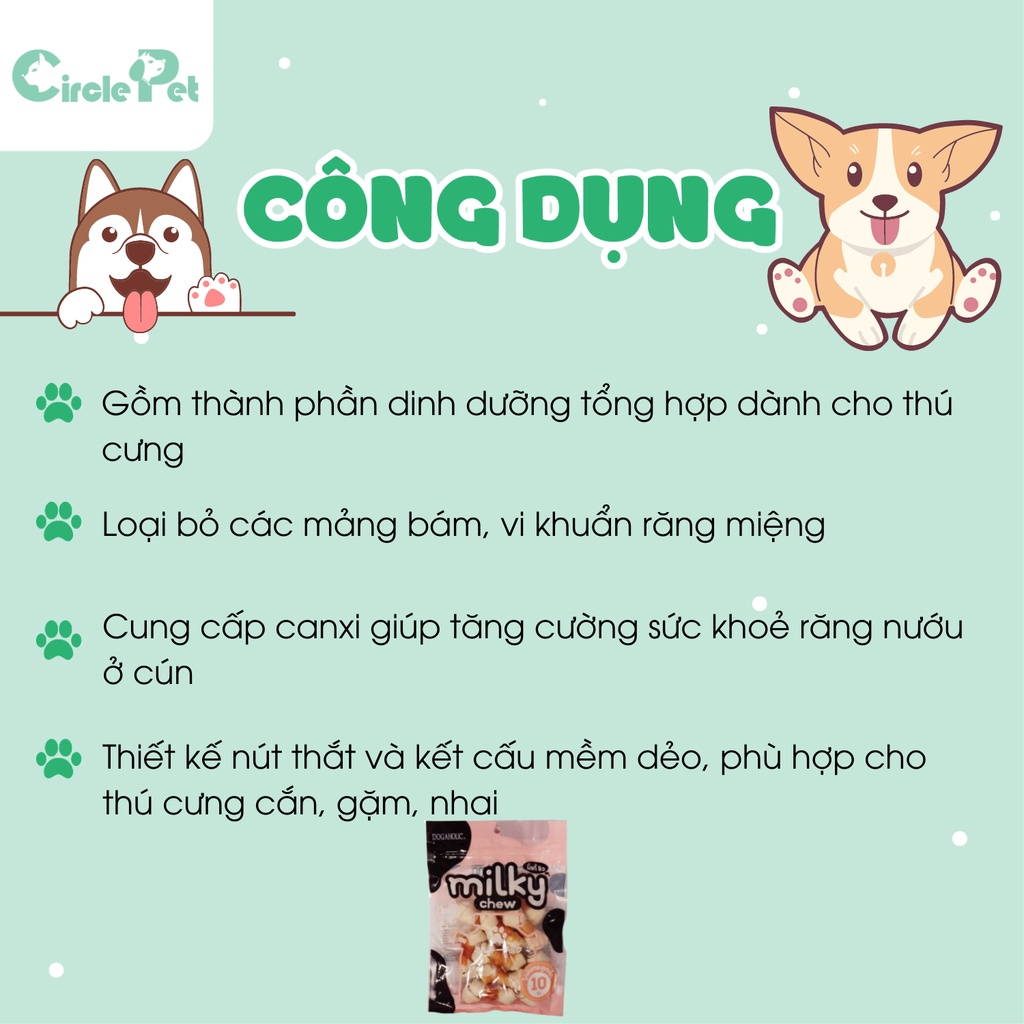 Xương Gặm Cho Chó Milky Dogaholic Làm Sạch Răng Bổ Sung Canxi Túi 200g - Circle Pet