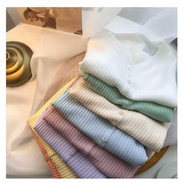 9 Màu Phiên Bản Hàn Quốc Dệt Kim Cardigan Phong Cách Mỏng Bên Ngoài Mùa Hè Thời Trang Phù Hợp Với Áo Sơ Mi Điều Hòa Không Khí Ice Silk Sunscre