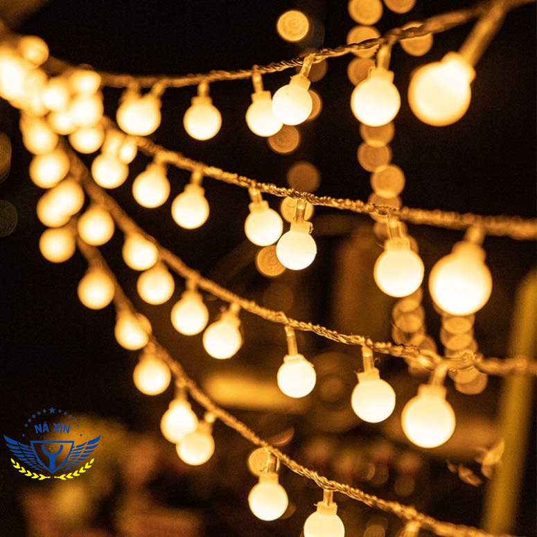 Đèn LED trang trí dây bóng tròn vàng ấm không nháy dùng pin tiện lợi, dùng đi du lịch cắm trại dã ngoại tiện lợi-DCP7