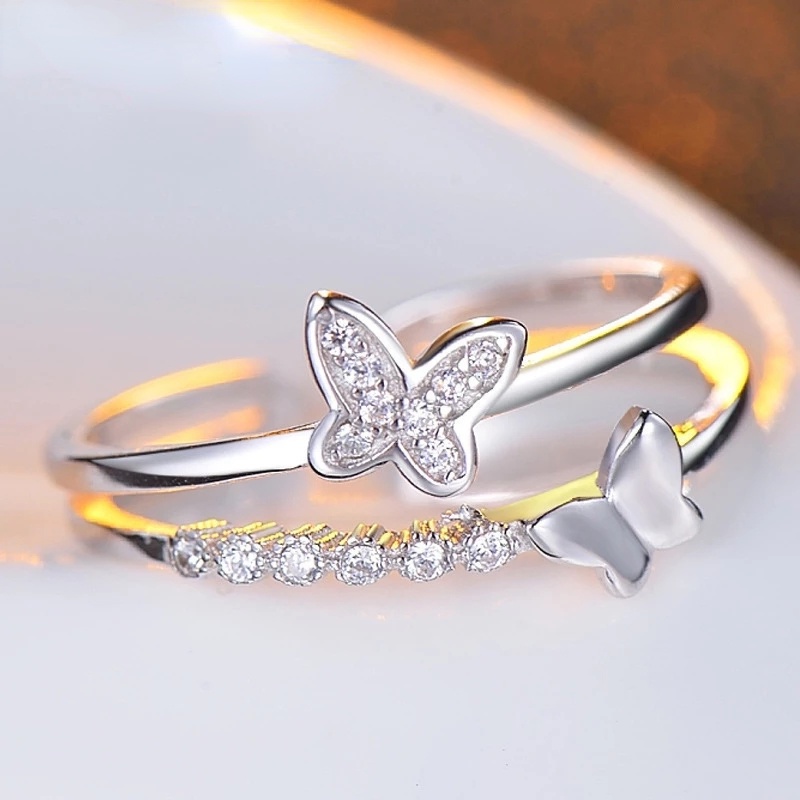 Nhẫn Hai Lớp Hình Bướm Đính Đá Thời Trang Cho Nữ