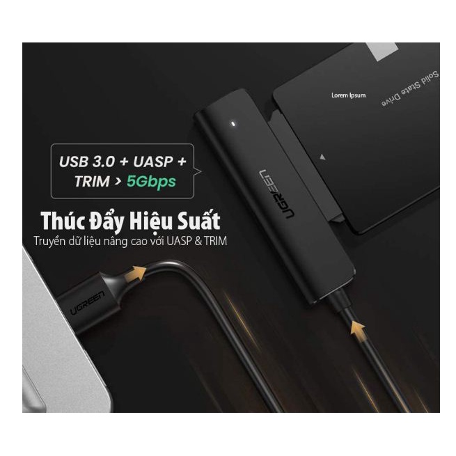 Cáp Chuyển USB 3.0 Sang SATA III Ugreen 70609 (Hỗ trợ ổ cứng 2.5 inch HDD SSD)