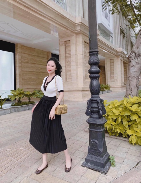 Chân váy dài xếp ly quảng châu cạp chun | BigBuy360 - bigbuy360.vn