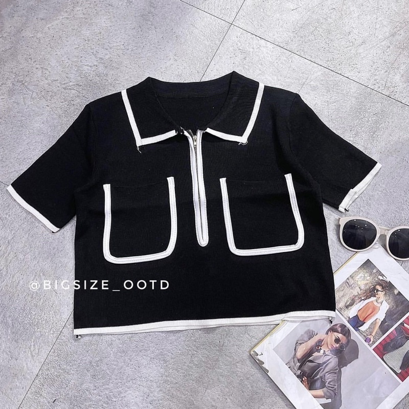 Áo croptop bigsize viền dây kéo ngực