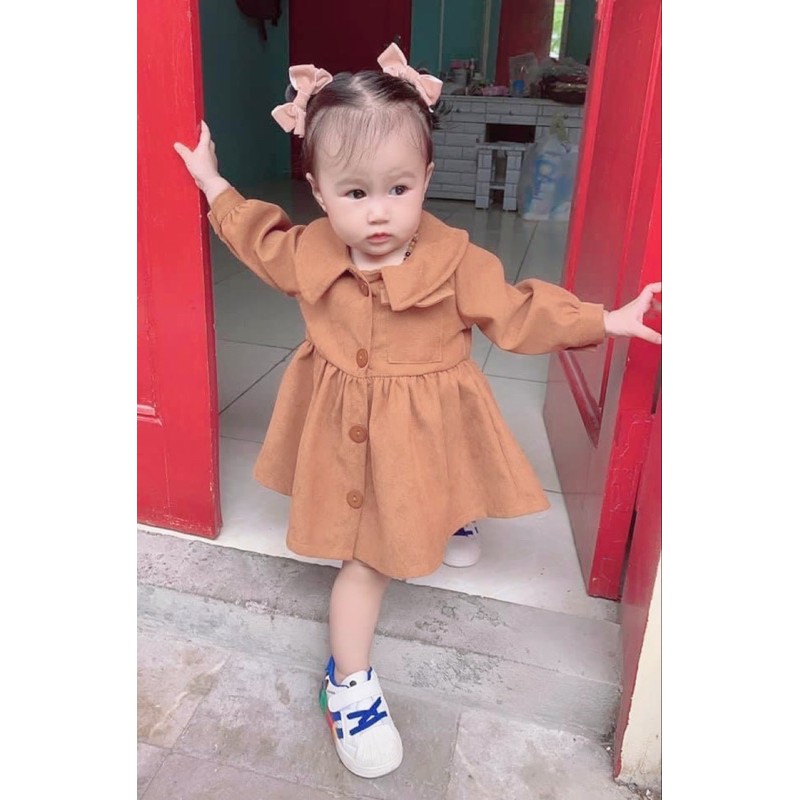 Váy trẻ em dài tay💖𝐅𝐑𝐄𝐄𝐒𝐇𝐈𝐏 𝐄𝐗𝐓𝐑𝐀💖NHƯ Ý HOUSE'S Đầm thu đông  bé gái THIẾT KẾ- váy Nhung vàng bò