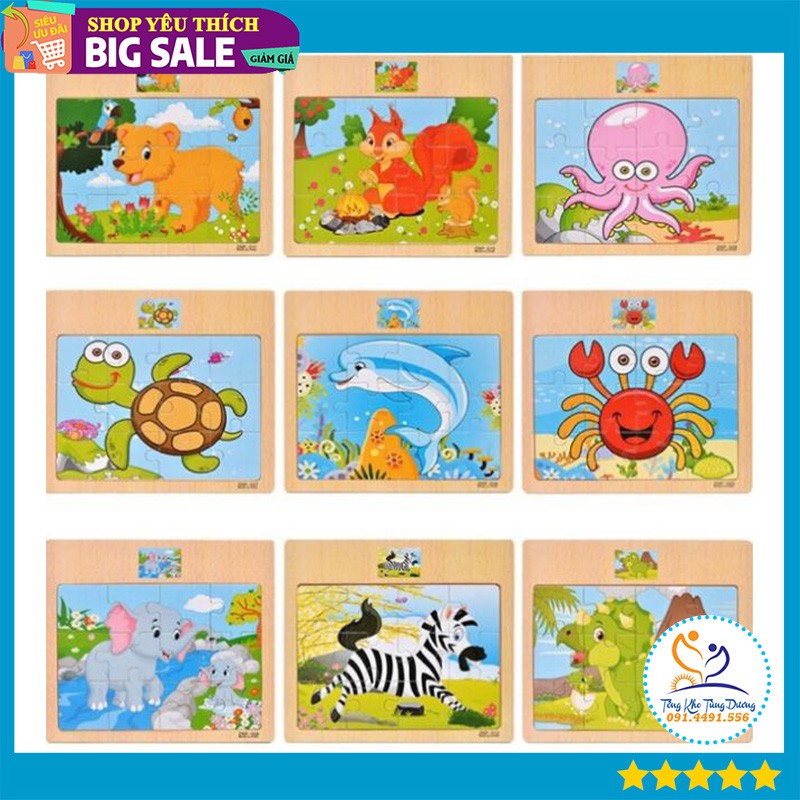 Đồ chơi Tranh Xếp Hình Ghép Gỗ Puzzle 9 Miếng, 12 miếng Cho Bé