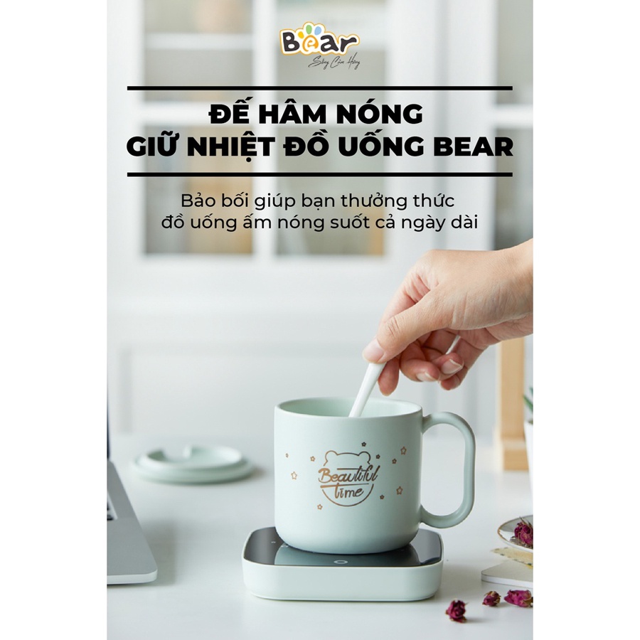 Đế hâm nóng đồ uống kèm cốc Bear hâm trà, hâm sữa, hâm café, chất liệu gốm an toàn cho sức khỏe – Hàng chính hãng BH 18T