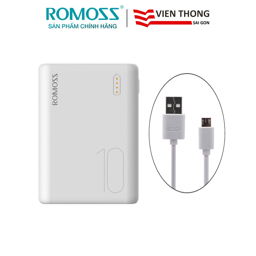 Pin sạc dự phòng Romoss Simple 10 10.000mAh tặng cáp micro USB tròn CB05 Romos