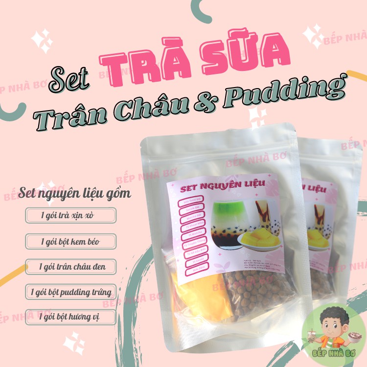SÉT NGUYÊN LIỆU NẤU TRÀ SỮA SOCOLA, MATCHA, KHOAI MÔN ( SET 25-30 LY) - BẾP NHÀ BƠ