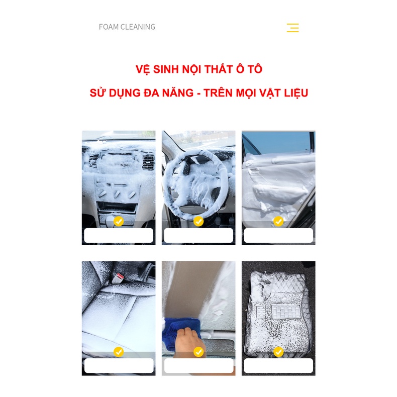 Chai Xịt Vệ Sinh Nội Thất Ô Tô, Vệ Sinh Ghế Da, Dung Dịch Làm Sạch SOFA, Nhựa Nhám - DSQ FOAM CLEAN - MILOZA