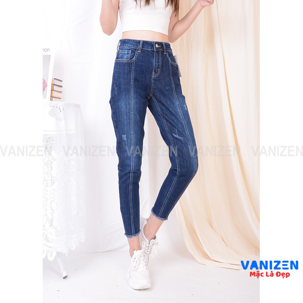 Quần jean nữ ống rộng baggy đẹp lưng cao cạp căn bản xước nhẹ có gân gấu tua rua hàng hiệu cao cấp mã 379 VANIZEN