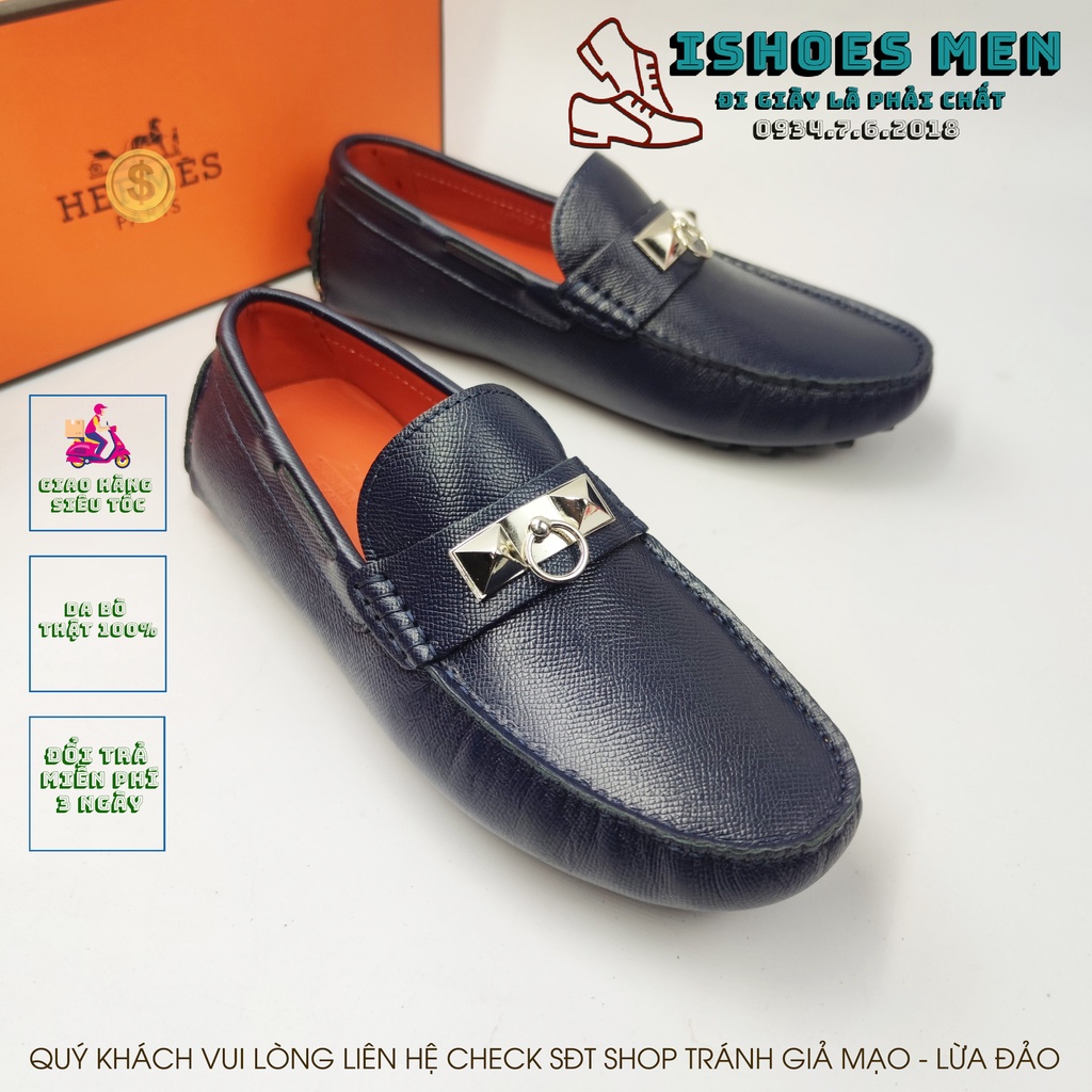Giày Lười Da Nam, Giầy Mọi Moca nam HERMES2022 Thời trang da bò xịn 100% cao cấp Full box